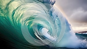 Tsunami big huge large wave. Apocalyptic dramatic background - giant tsunami waves. Hurricane storm waves crashing