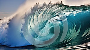 Tsunami big huge large wave. Apocalyptic dramatic background - giant tsunami waves. Hurricane storm waves crashing