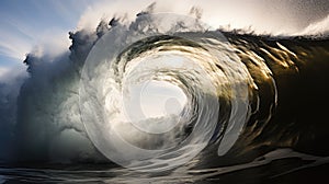 Tsunami big huge large wave. Apocalyptic dramatic background - giant tsunami waves. Hurricane storm waves crashing