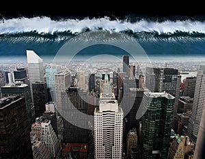 A tsunami comes out against the city of new york