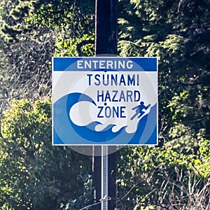 Tsunami Hazard Zone Evacuation Route warning sign