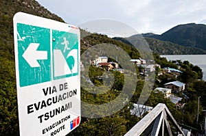 Tsunami Hazard Zone Sign - Caleta Tortel - Chile photo