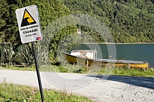 Tsunami Hazard Zone Sign - Puyuhuapi - Chile photo
