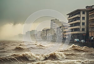 Tsunami hits city, giant sea waves attack buildings