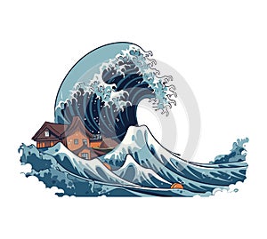 tsunami natural disaster with big wave