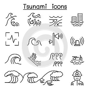 Tsunami & Storm icons set in thin line style