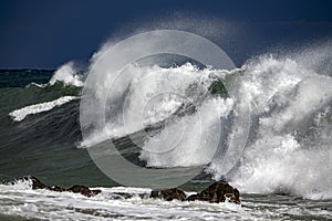 Tsunami tropical hurricane on the sea