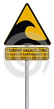 Tsunami warning and evacuation sign