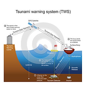 Tsunami warning system TWS. Vector design.