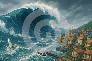 Massive Tsunami Wave-AI generated