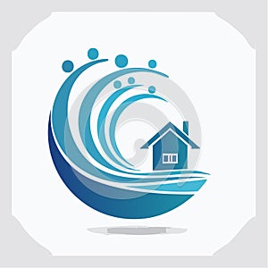 Tsunami Wave Approaching a House Vector Icon