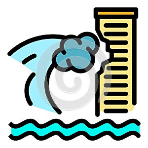 Tsunami wave on skyscraper icon color outline vector