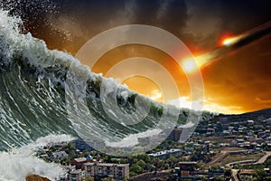 Tsunami waves, asteroid impact