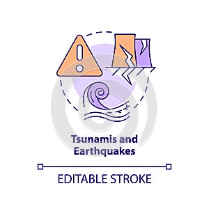 Tsunamis and earthquakes concept icon