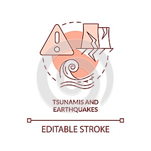 Tsunamis and earthquakes orange concept icon