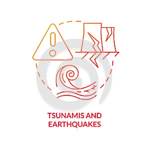 Tsunamis and earthquakes red gradient concept icon