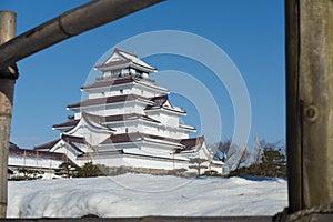 Tsuruga-Jo castle during winter with snow