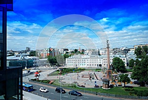 Tsvetnoy Boulevard at Moscow city background