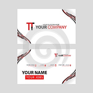 The TT logo on the red black business card with a modern design is horizontal and clean. and transparent decoration on the edges.