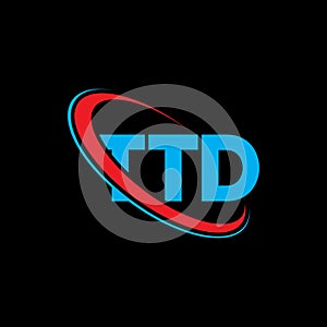 TTD logo. TTD letter. TTD letter logo design. Initials TTD logo linked with circle and uppercase monogram logo. TTD typography for