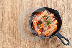 Tteokbokki or Topokki , stir fried rice cake stick, popular Korean street food