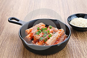 Tteokbokki or Topokki , stir fried rice cake stick, popular Korean street food