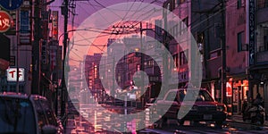 beautiful japanese tokyo city town in the evening, digital art, anime style photo