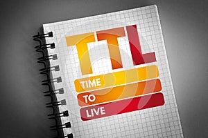TTL - Time to Live acronym on notepad, technology concept background photo
