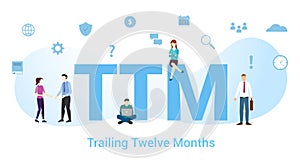 Ttm trailing twelve month concept with big word or text and team people with modern flat style - vector