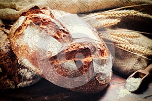 Ttraditional bread in rustic setting