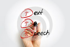 TTS - Text to Speech acronym with marker, technology concept background photo