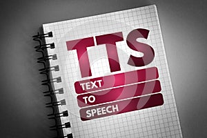 TTS - Text to Speech acronym on notepad, technology concept background photo
