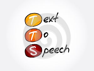 TTS - Text to Speech acronym, technology concept background