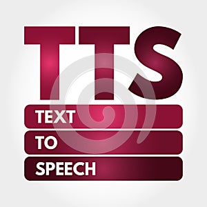 TTS - Text to Speech acronym, technology concept background