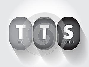 TTS - Text to Speech acronym, technology concept background