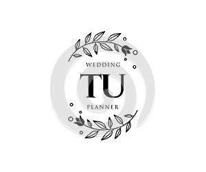 TU Initials letter Wedding monogram logos collection, hand drawn modern minimalistic and floral templates for Invitation cards,