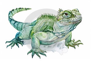 Tuatara,  Pastel-colored, in hand-drawn style, watercolor, isolated on white background