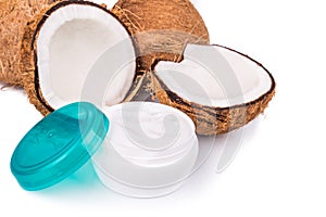 Tub containing coconut oil are used as moisturizer for skin