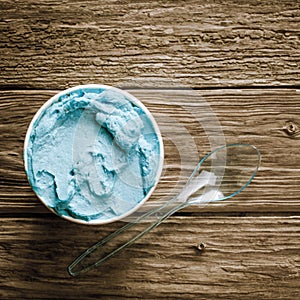 Tub of gourmet blue Italian ice cream