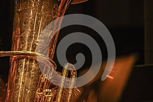 The tuba or bass is the largest of the metal wind instruments.