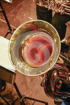 The tuba or bass is the largest of the metal wind instruments.