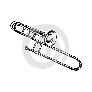 Tuba jazz musical instrument vector illustration isolated. Pipe symphony orchestra woodwind instrument ink hand drawn
