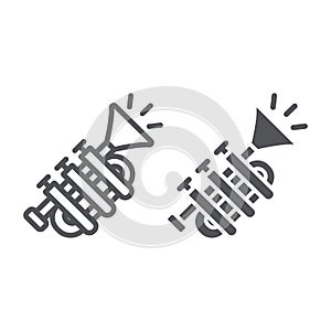 Tuba line and glyph icon, music and instrument, trumpet sign, vector graphics, a linear pattern on a white background.
