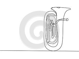 Tuba one line art. Continuous line drawing of bass, equipment, classic, melody, euphonium, baritone, retro, vintage