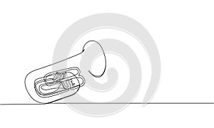 Tuba one line art. Continuous line drawing of bass, equipment, classic, melody, euphonium, baritone, retro, vintage