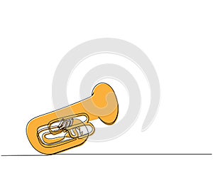 Tuba one line color art. Continuous line drawing of bass, equipment, classic, melody, euphonium, baritone, retro