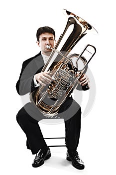 Tuba player brass musician isolated photo