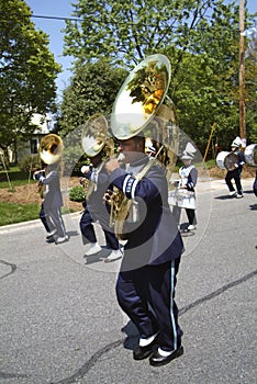 Tuba player marches in Berwyn Heights parade