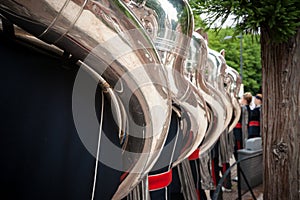 Tuba players from Brass or maching band playing live music durin