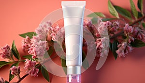 Tube cream closeup. Blank template tube cream packaging. Beauty product placement mockup. White tube cream mock-up. Cosmetic